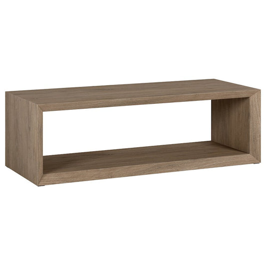 58" Rectangular Coffee Table with Open Storage Shelf, Weathered Gray