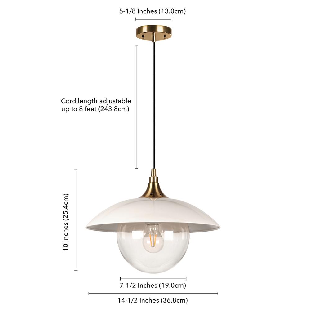 Alvia 14.5" Wide Pendant with Metal/Glass Shade in Pearled White/Brass/Pearled White