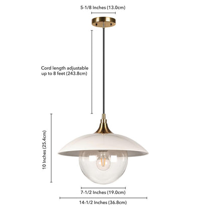 Alvia 14.5" Wide Pendant with Metal/Glass Shade in Pearled White/Brass/Pearled White