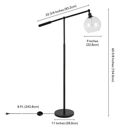 Dardan 60.62" Tall Floor Lamp with Glass Shade in Blackened Bronze/Seeded