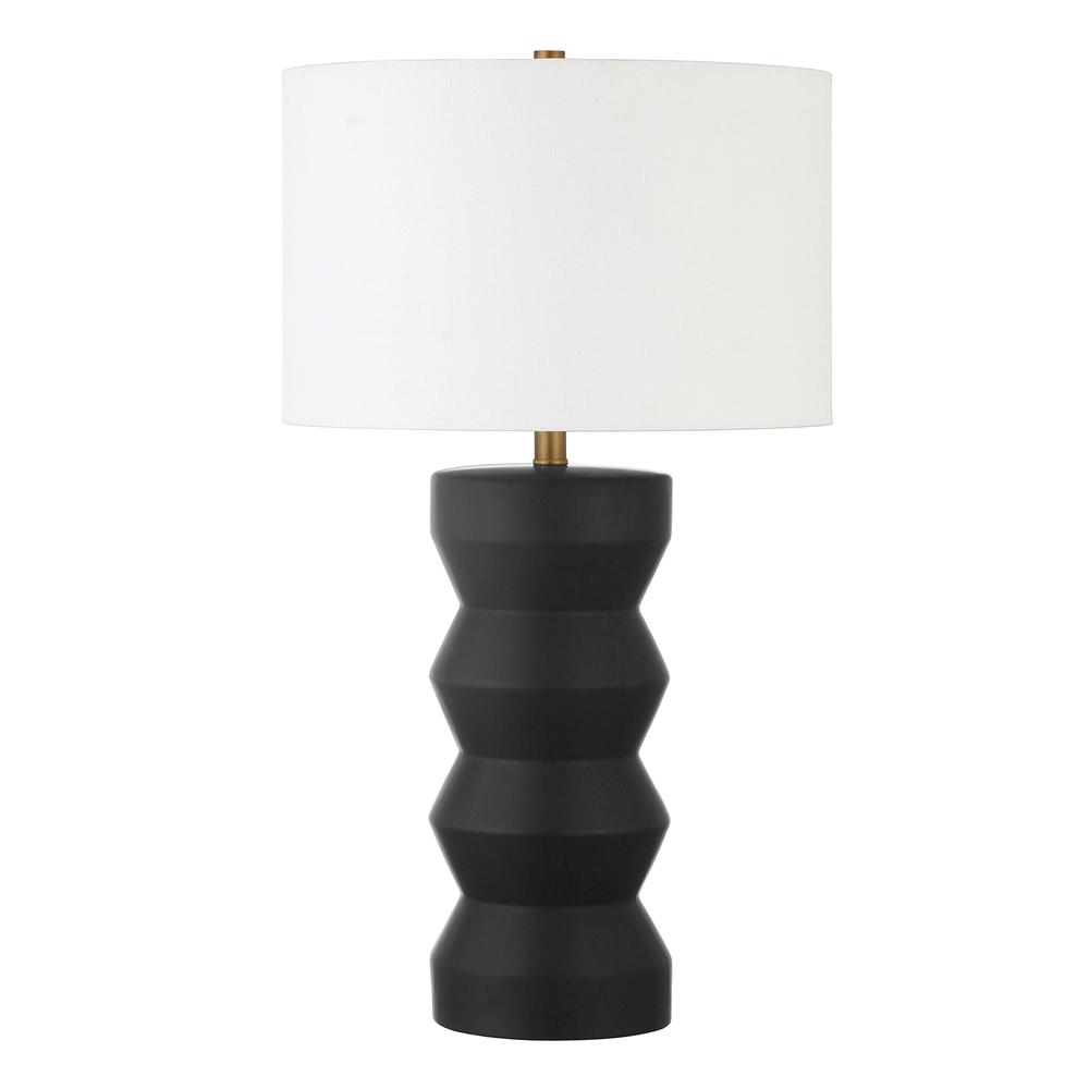 Carlin 28" Tall Ceramic Table Lamp with Fabric Shade in Matte Black/White