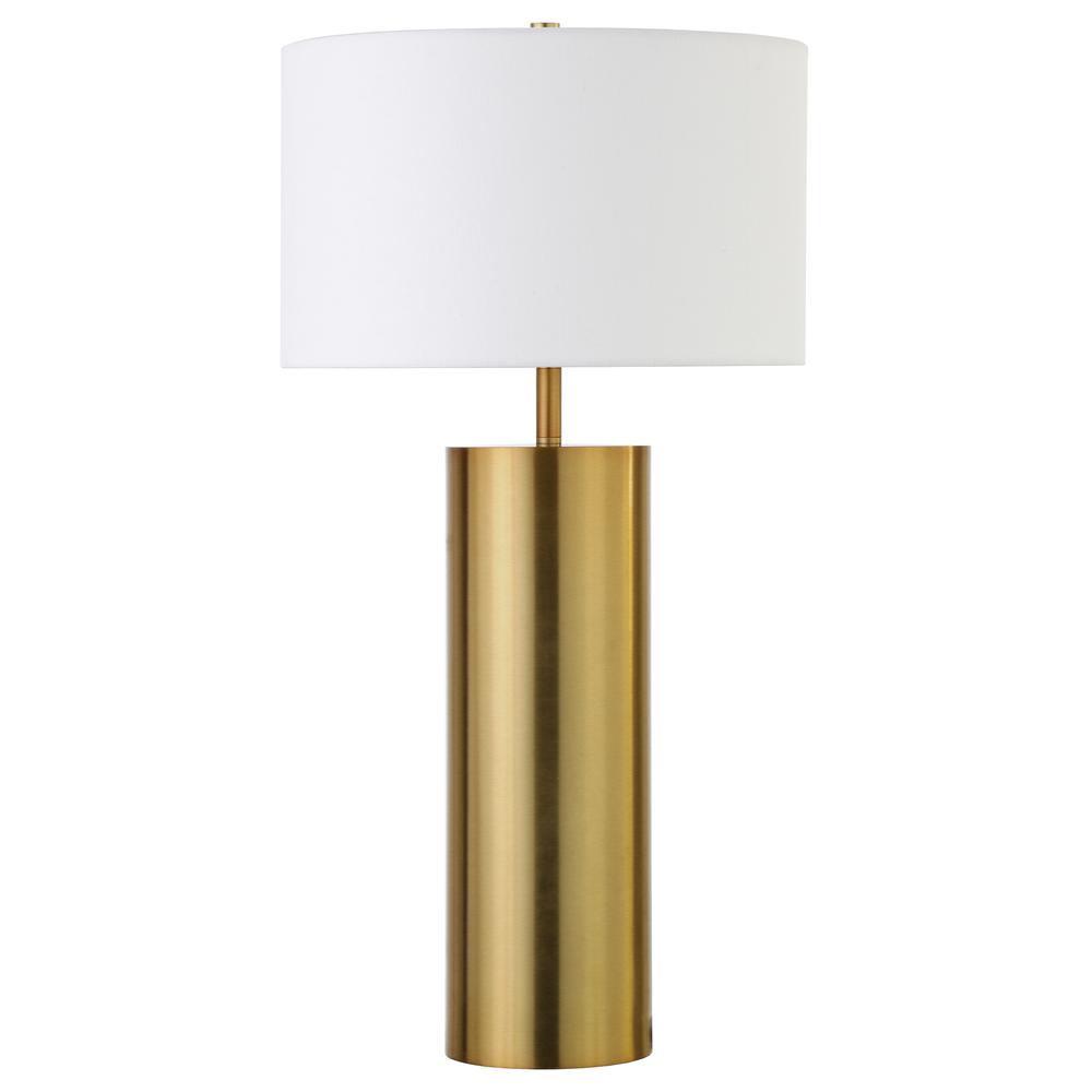 York 29.5" Tall Table Lamp with Fabric Shade in Brass/White