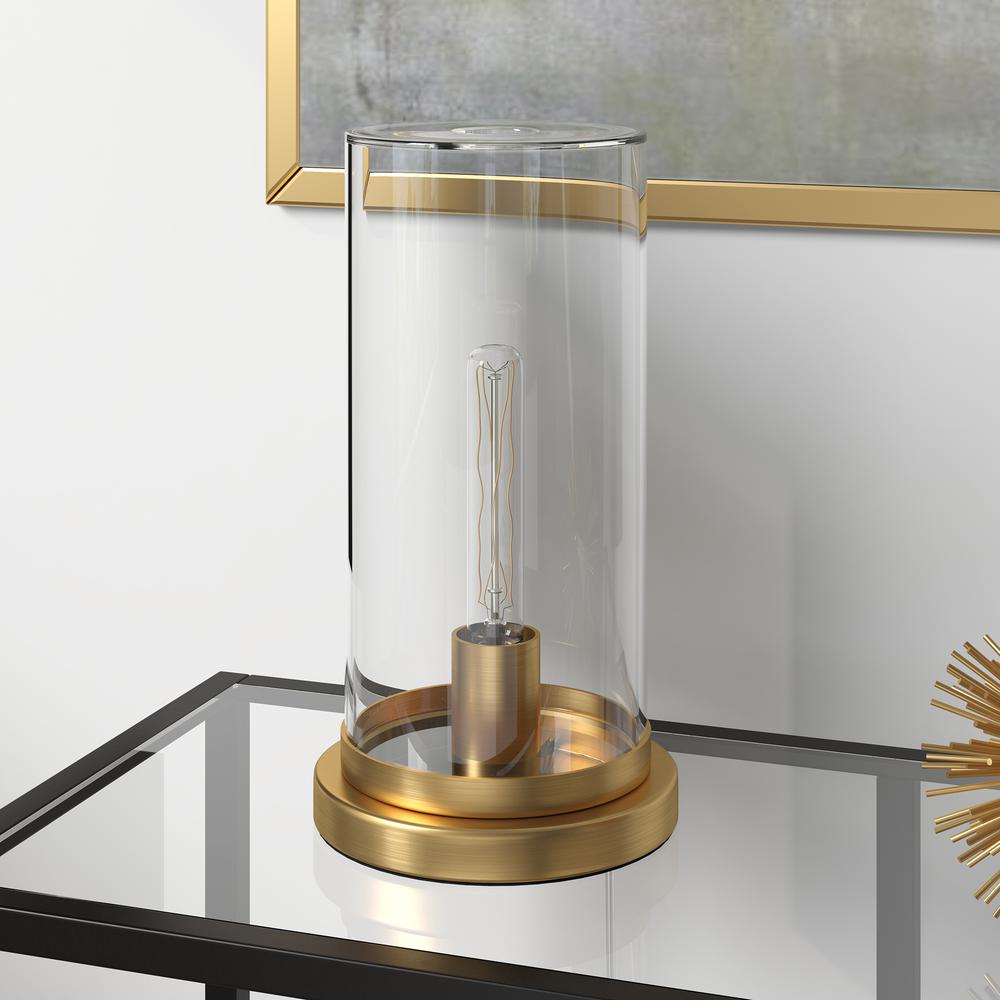 Perabo 13" Tall Uplight Mini Lamp with Glass Shade in Brushed Brass/Clear