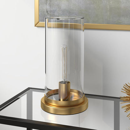 Perabo 13" Tall Uplight Mini Lamp with Glass Shade in Brushed Brass/Clear