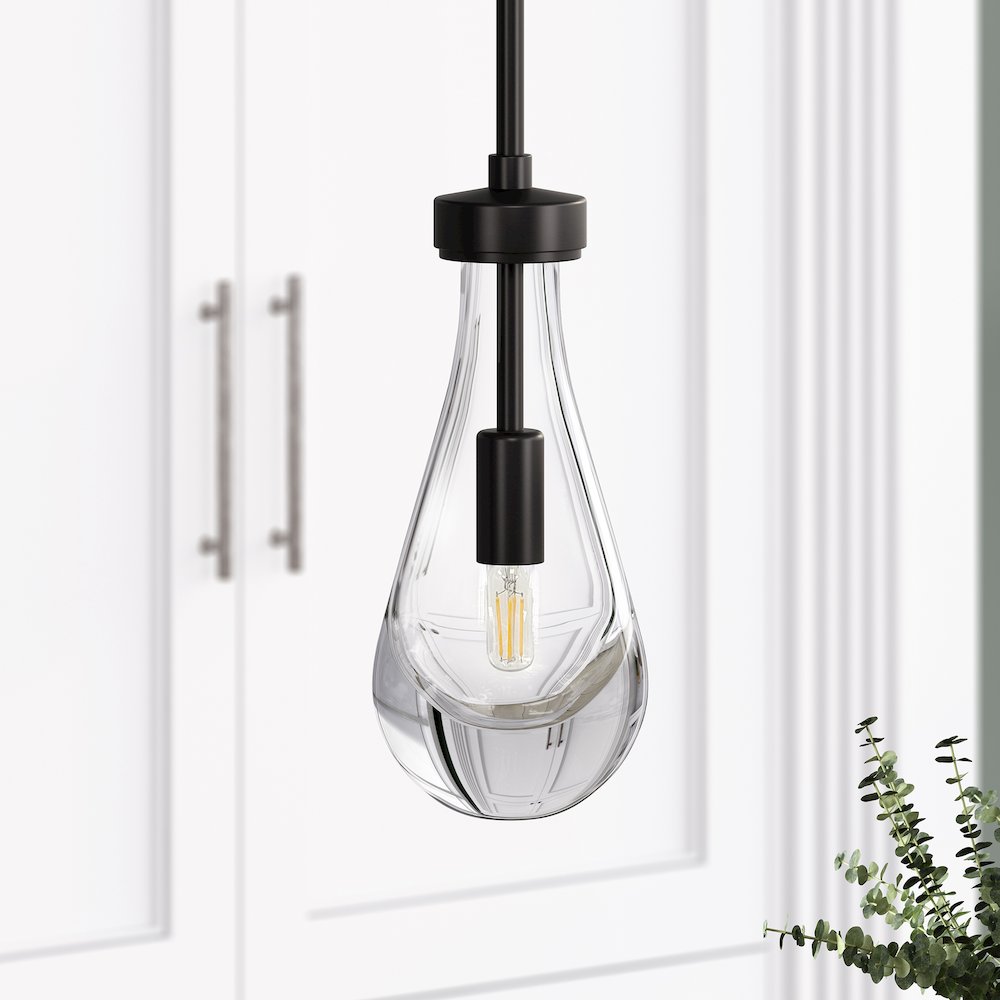 5" Dimmable Pendant Light Fixture with Glass Shade and Height up to 4.5', Black