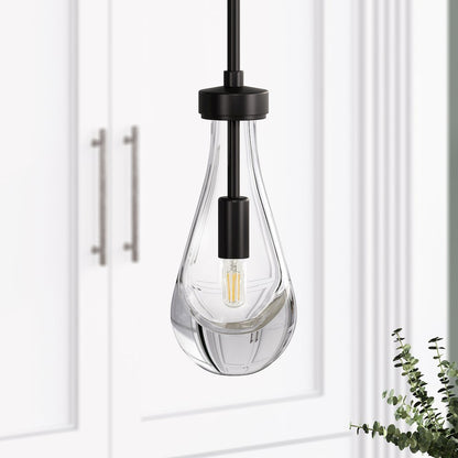 5" Dimmable Pendant Light Fixture with Glass Shade and Height up to 4.5', Black