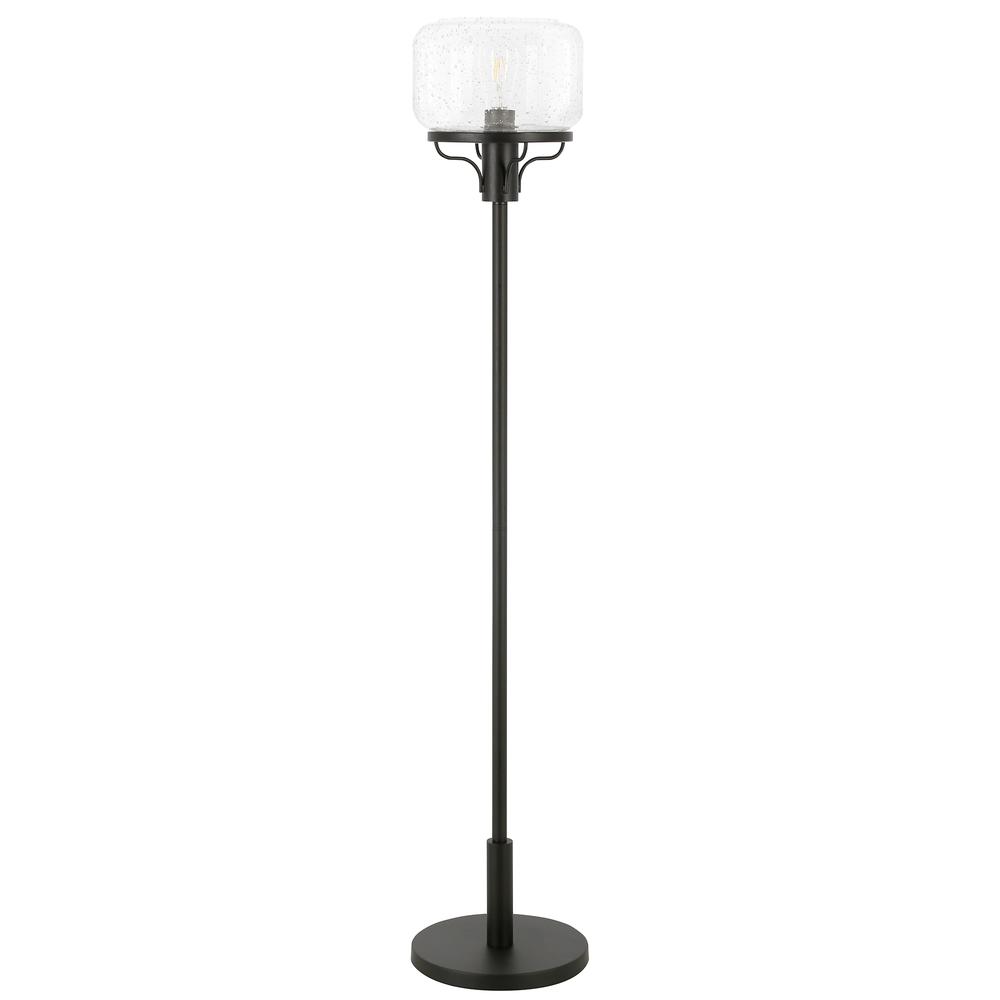 Tatum Globe & Stem Floor Lamp with Glass Shade in Blackened Bronze/Seeded