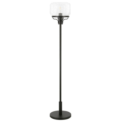 Tatum Globe & Stem Floor Lamp with Glass Shade in Blackened Bronze/Seeded
