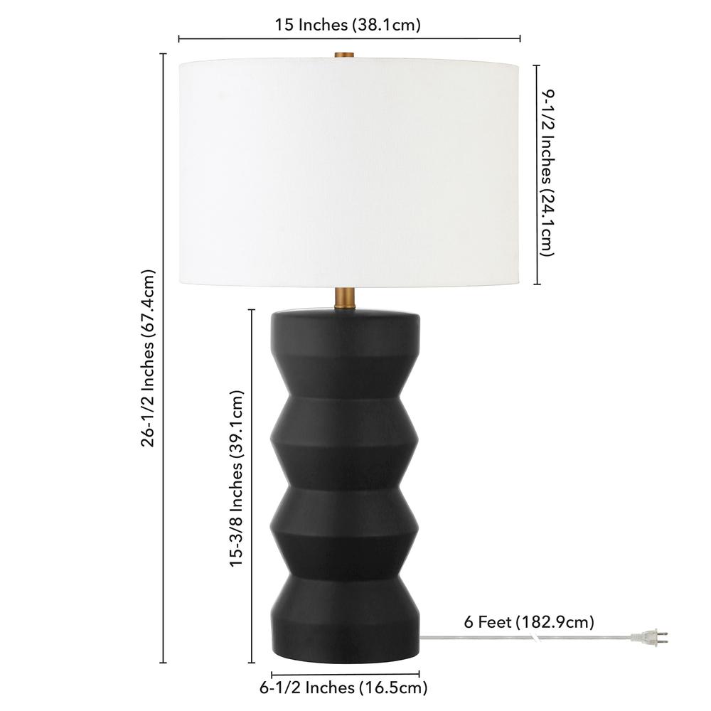 Carlin 28" Tall Ceramic Table Lamp with Fabric Shade in Matte Black/White