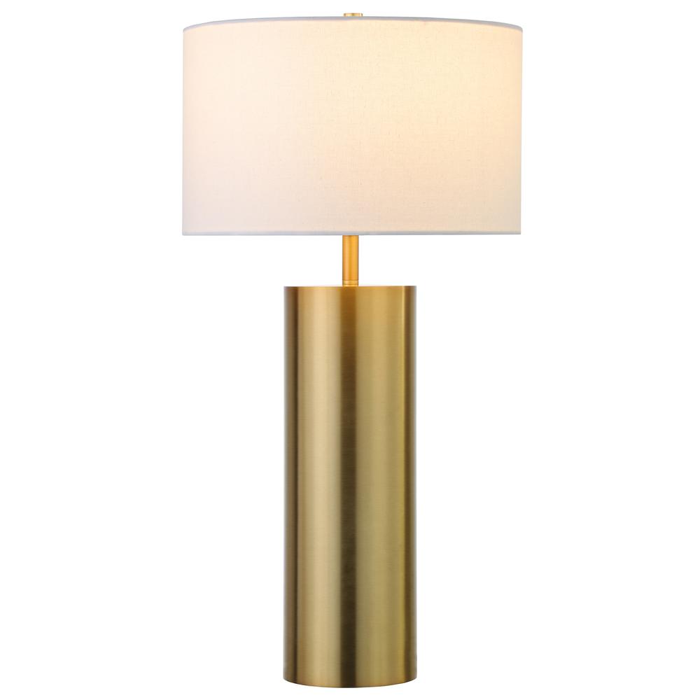 York 29.5" Tall Table Lamp with Fabric Shade in Brass/White