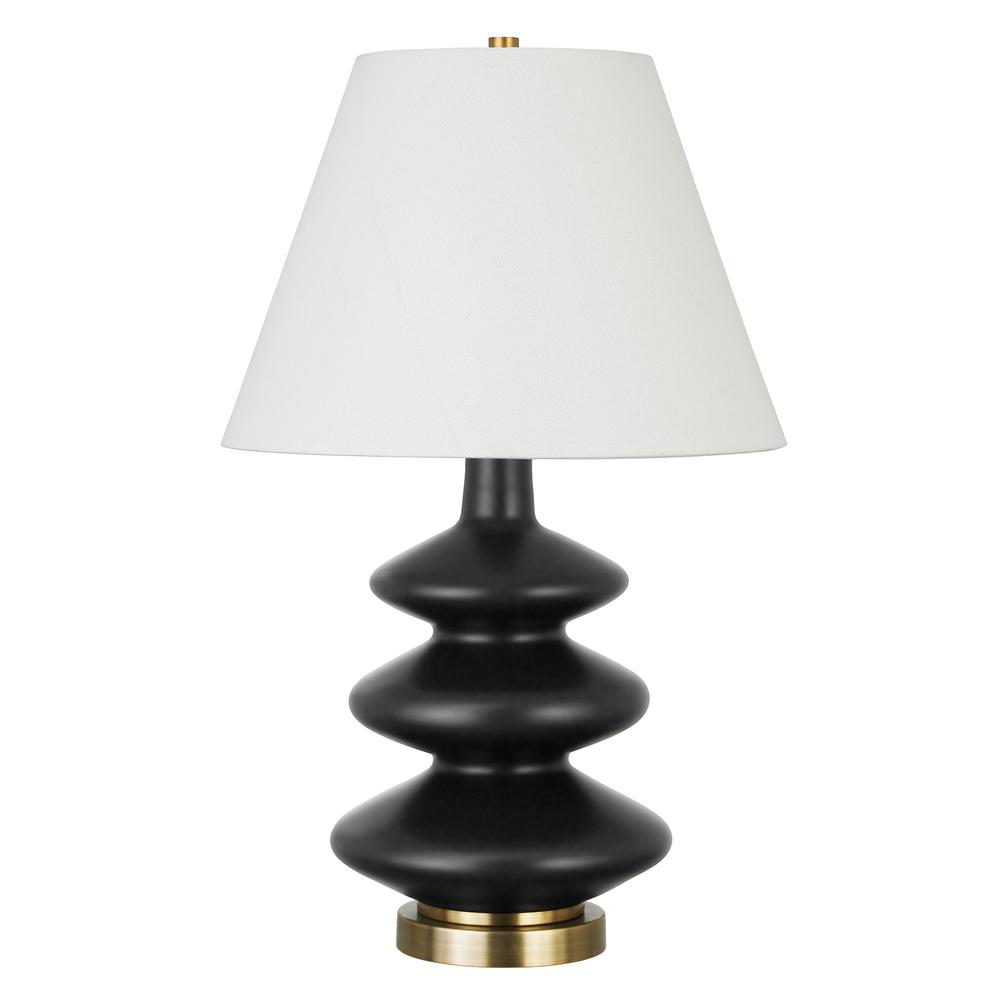 Carleta 26.5" Tall Triple Gourd Table Lamp with Fabric Shade in Matte Black/White