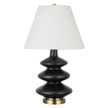 Carleta 26.5" Tall Triple Gourd Table Lamp with Fabric Shade in Matte Black/White