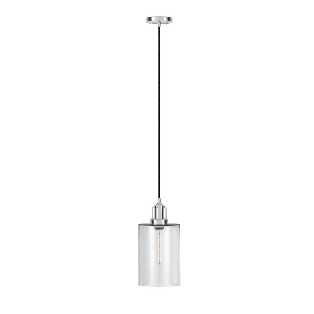 Nora 7.87" Wide Pendant with Glass Shade in Polished Nickel/Seeded
