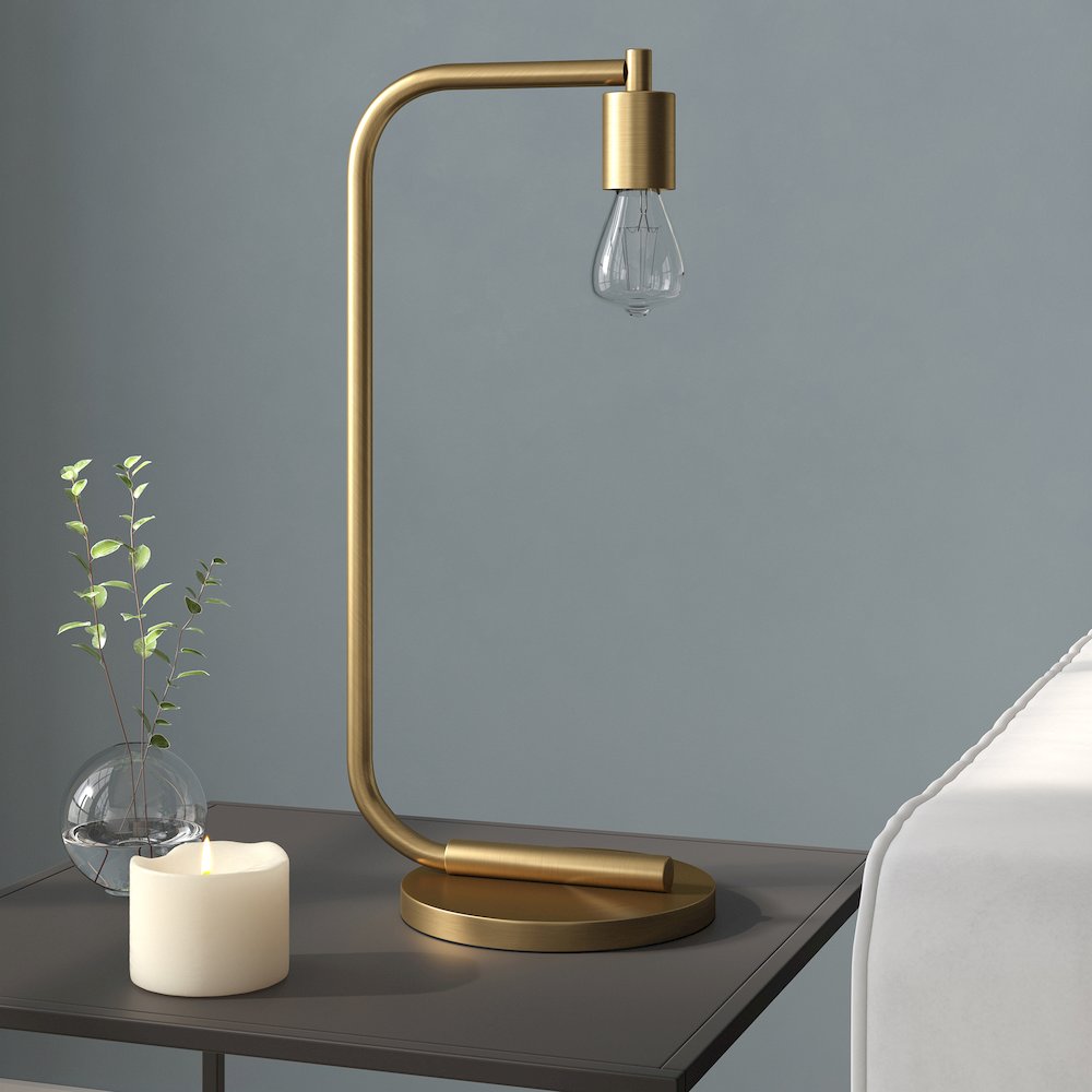 Morgan 20.5" Tall Arc Table Lamp with No Shade in Brass/No Shade
