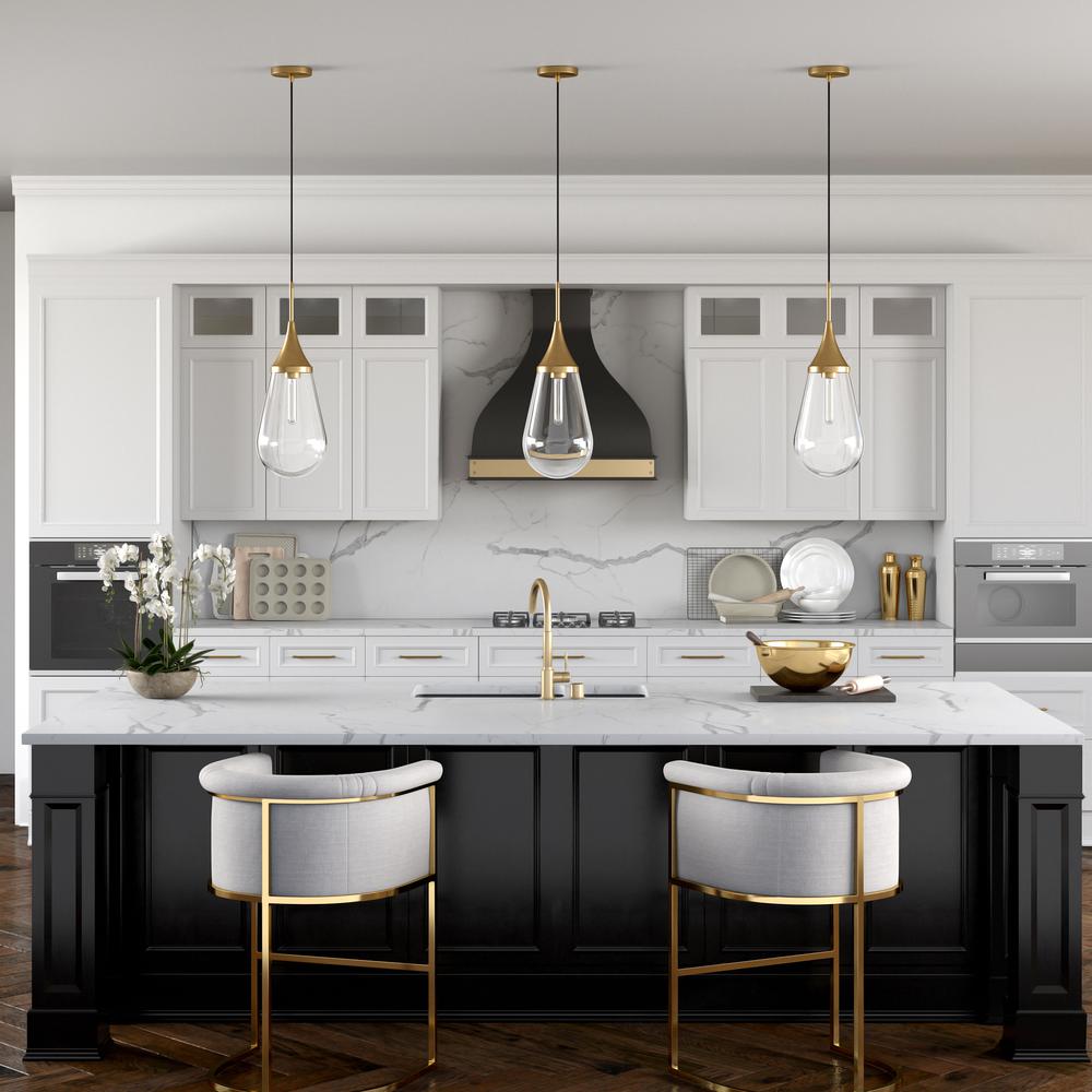 Ambrose 8.63" Wide Pendant with Glass Shade in Brass/Clear