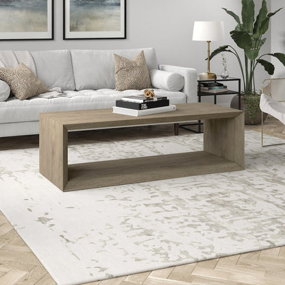 58" Rectangular Coffee Table with Open Storage Shelf, Weathered Gray