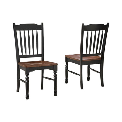 Solid Rubberwood Dining Chairs with Black Slatback Finish, Set of 2