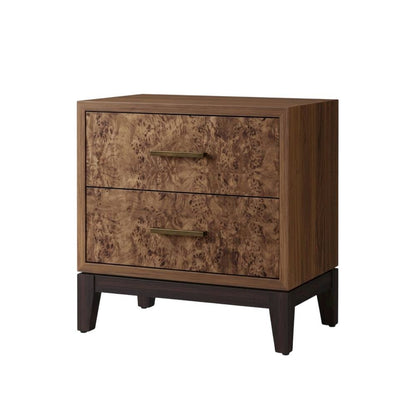 Walnut Nightstand with Sturdy Legs and Veneer Finish for Bedroom Storage