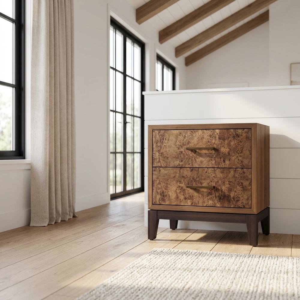 Walnut Nightstand with Sturdy Legs and Veneer Finish for Bedroom Storage