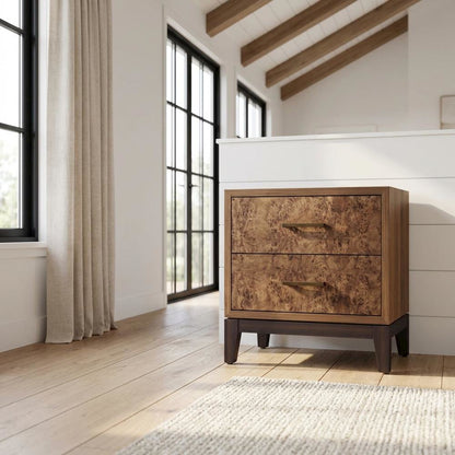 Walnut Nightstand with Sturdy Legs and Veneer Finish for Bedroom Storage