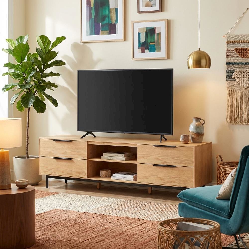 Light Oak Modern TV Console with Sleek Design and Ample Storage