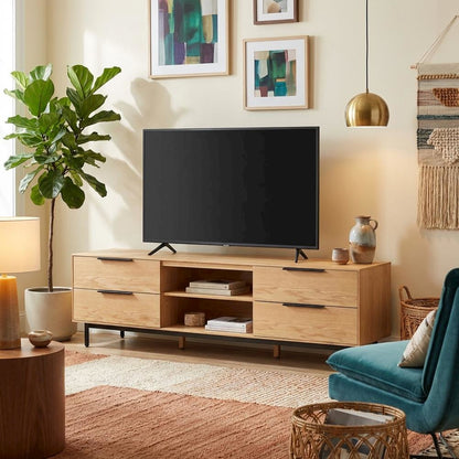 Light Oak Modern TV Console with Sleek Design and Ample Storage