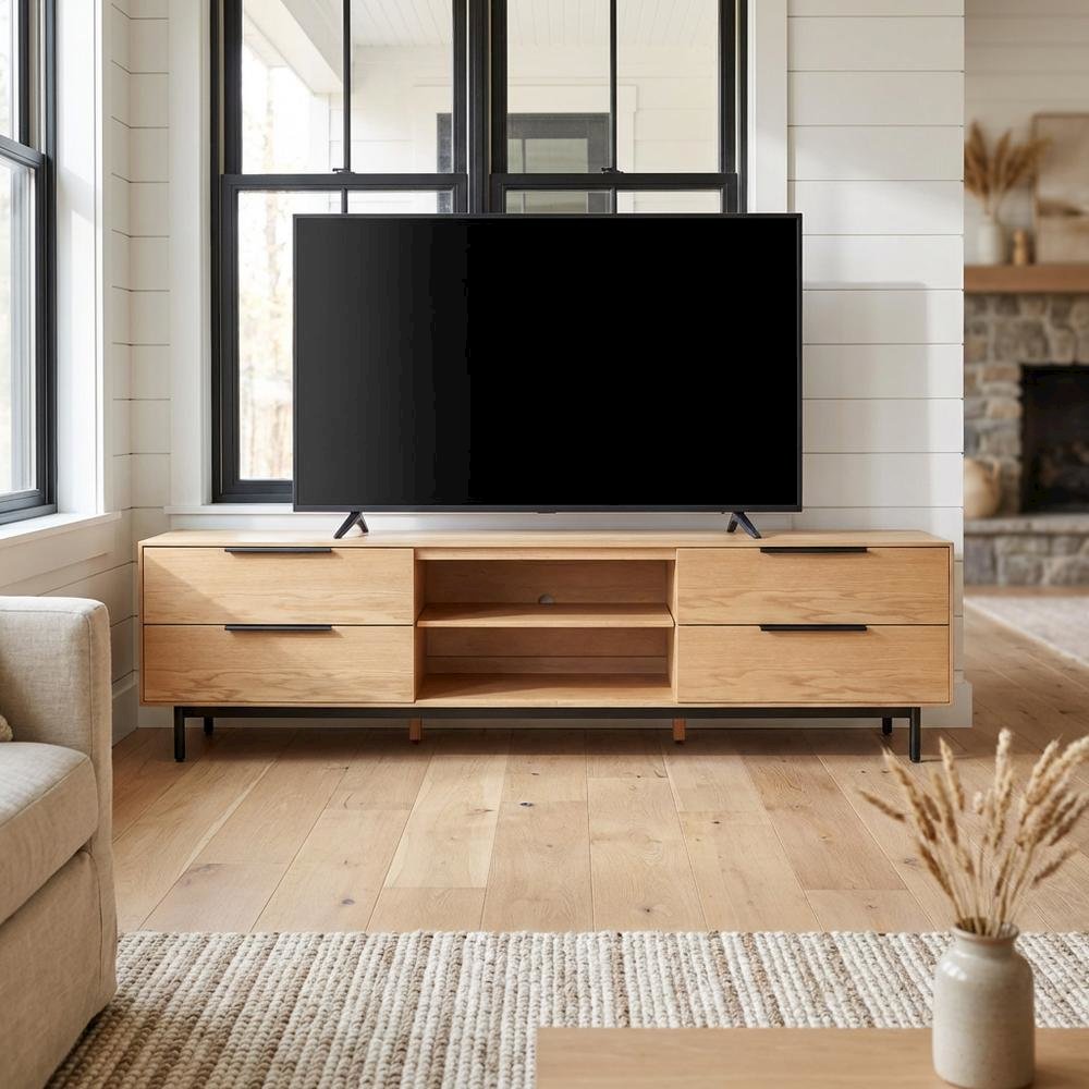 Light Oak Modern TV Console with Sleek Design and Ample Storage