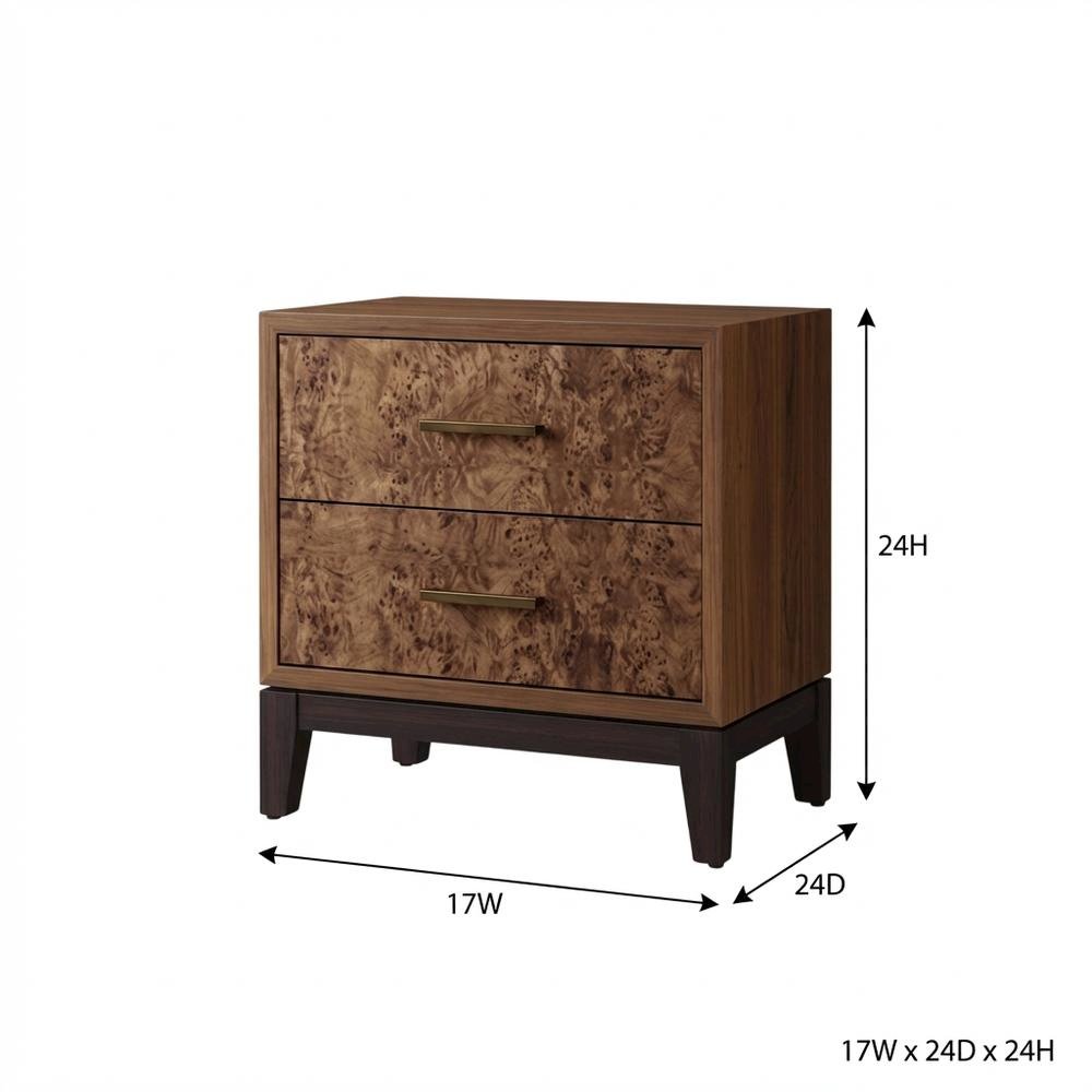 Walnut Nightstand with Sturdy Legs and Veneer Finish for Bedroom Storage