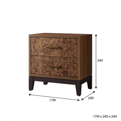 Walnut Nightstand with Sturdy Legs and Veneer Finish for Bedroom Storage