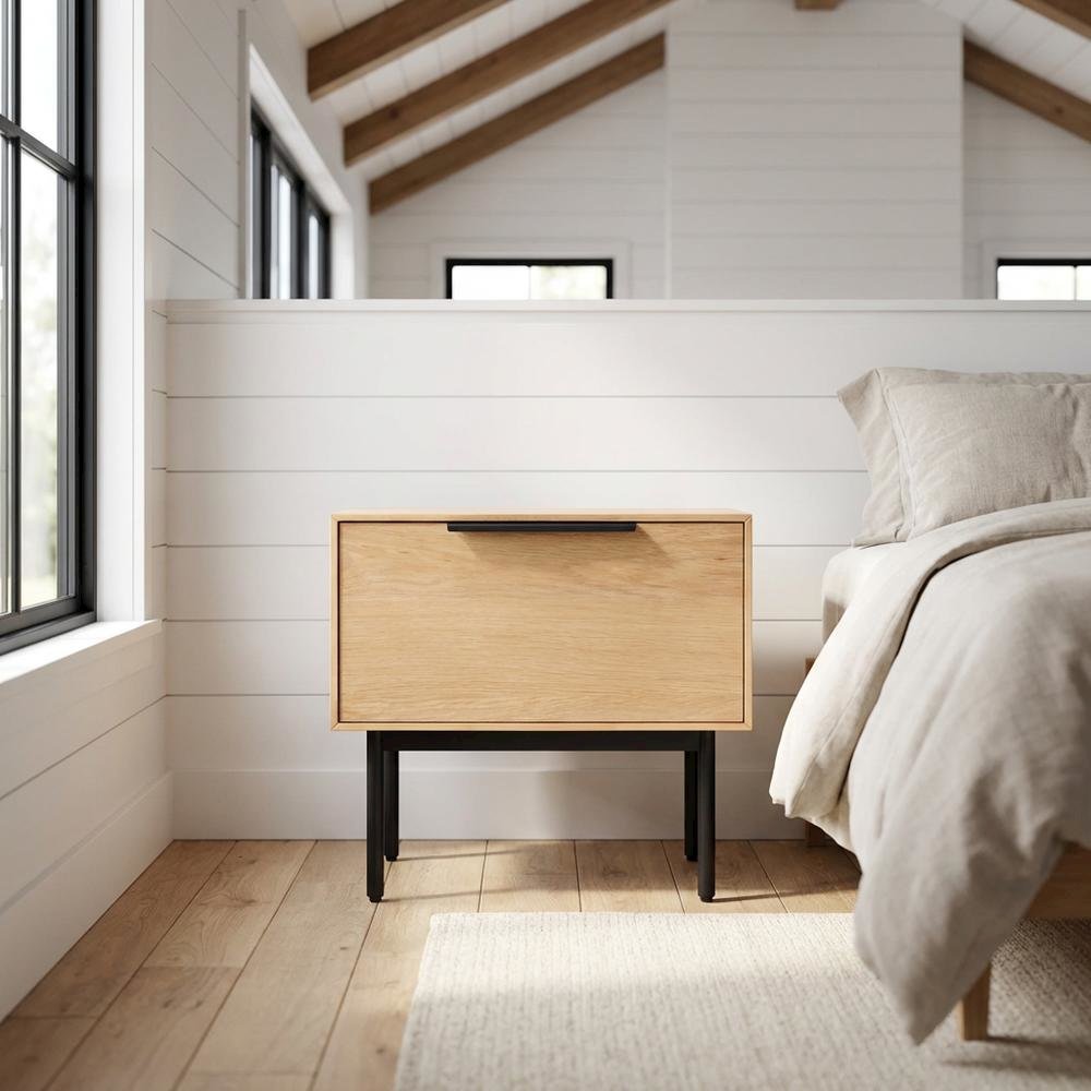 Modern Light Oak Nightstand with Natural Wood Finish