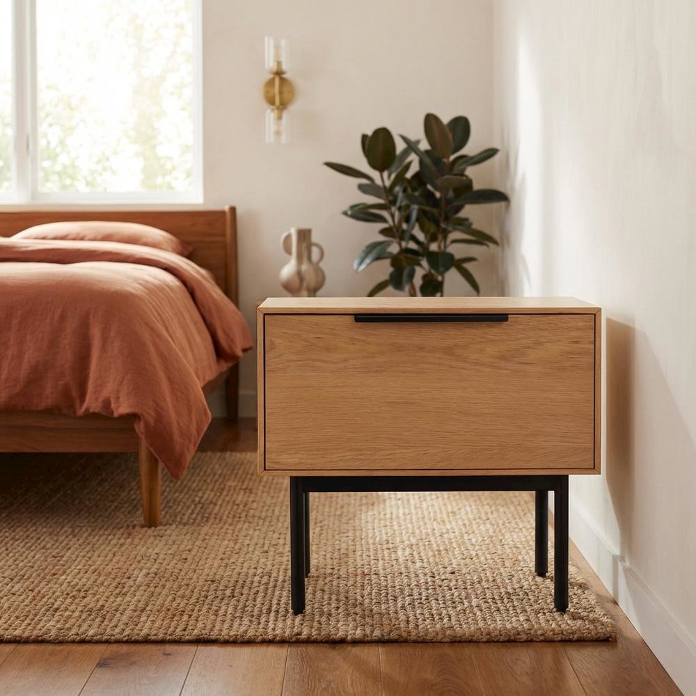 Modern Light Oak Nightstand with Natural Wood Finish