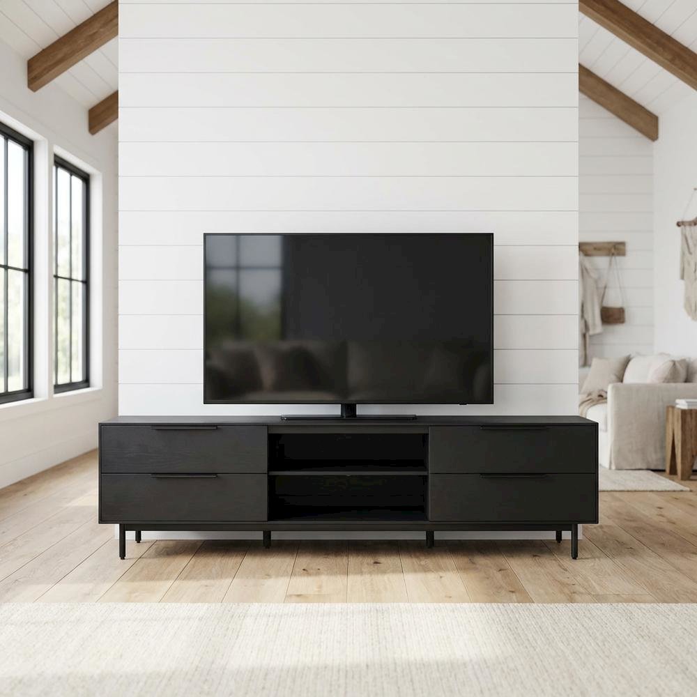 Modern TV Console in Black with spacious storage and sleek design