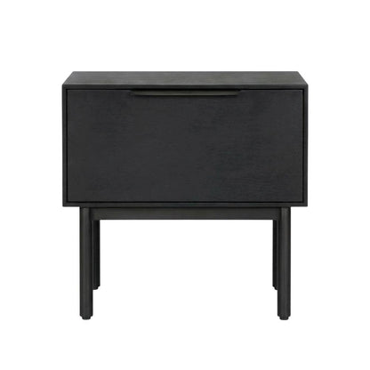 Black modern nightstand with mahogany wood veneer and spacious drawer