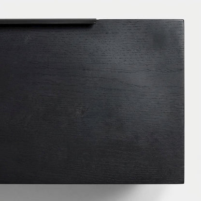 Black modern nightstand with mahogany wood veneer and spacious drawer