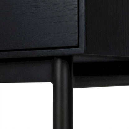 Black modern nightstand with mahogany wood veneer and spacious drawer