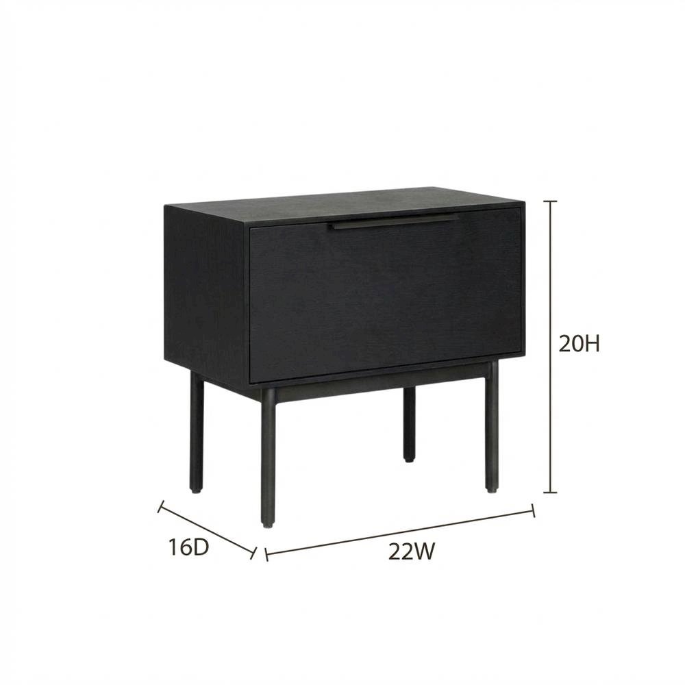 Black modern nightstand with mahogany wood veneer and spacious drawer