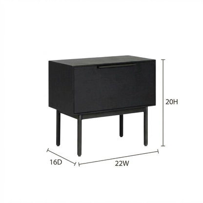 Black modern nightstand with mahogany wood veneer and spacious drawer