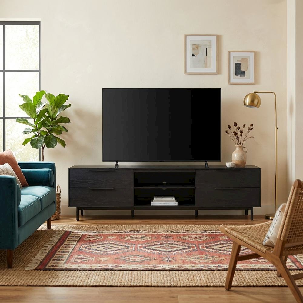 Modern TV Console in Black with spacious storage and sleek design