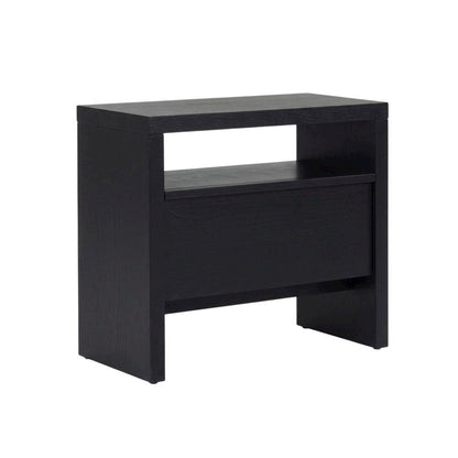 Contemporary Black Nightstand with Mahogany Solid & Oak Veneer Finish
