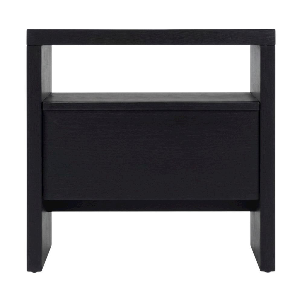 Contemporary Black Nightstand with Mahogany Solid & Oak Veneer Finish