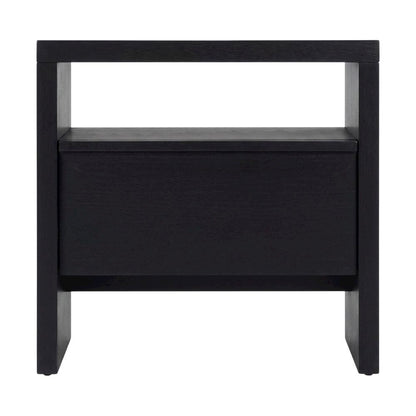 Contemporary Black Nightstand with Mahogany Solid & Oak Veneer Finish
