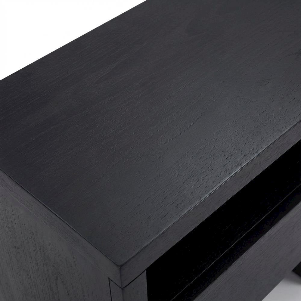 Contemporary Black Nightstand with Mahogany Solid & Oak Veneer Finish