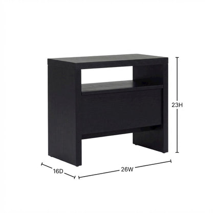 Contemporary Black Nightstand with Mahogany Solid & Oak Veneer Finish