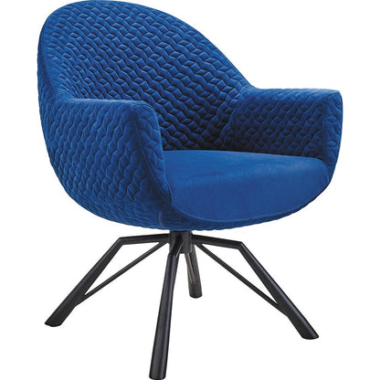 Accent Chair with Blue Fabric cover and Black Steel Swivel base