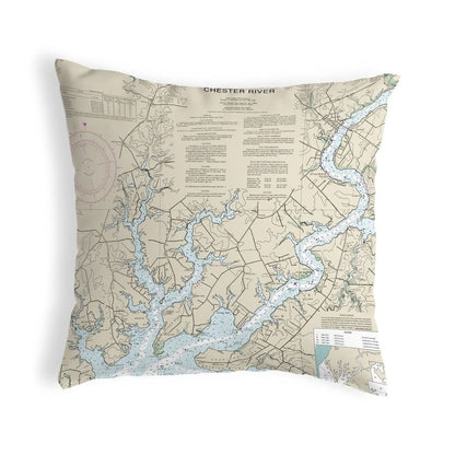 Chester River, MD Nautical Map Noncorded Indoor/Outdoor Pillow 12x12