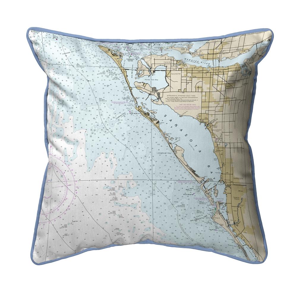 Sarasota Bay, FL Nautical Map Large Corded Indoor/Outdoor Pillow 18x18