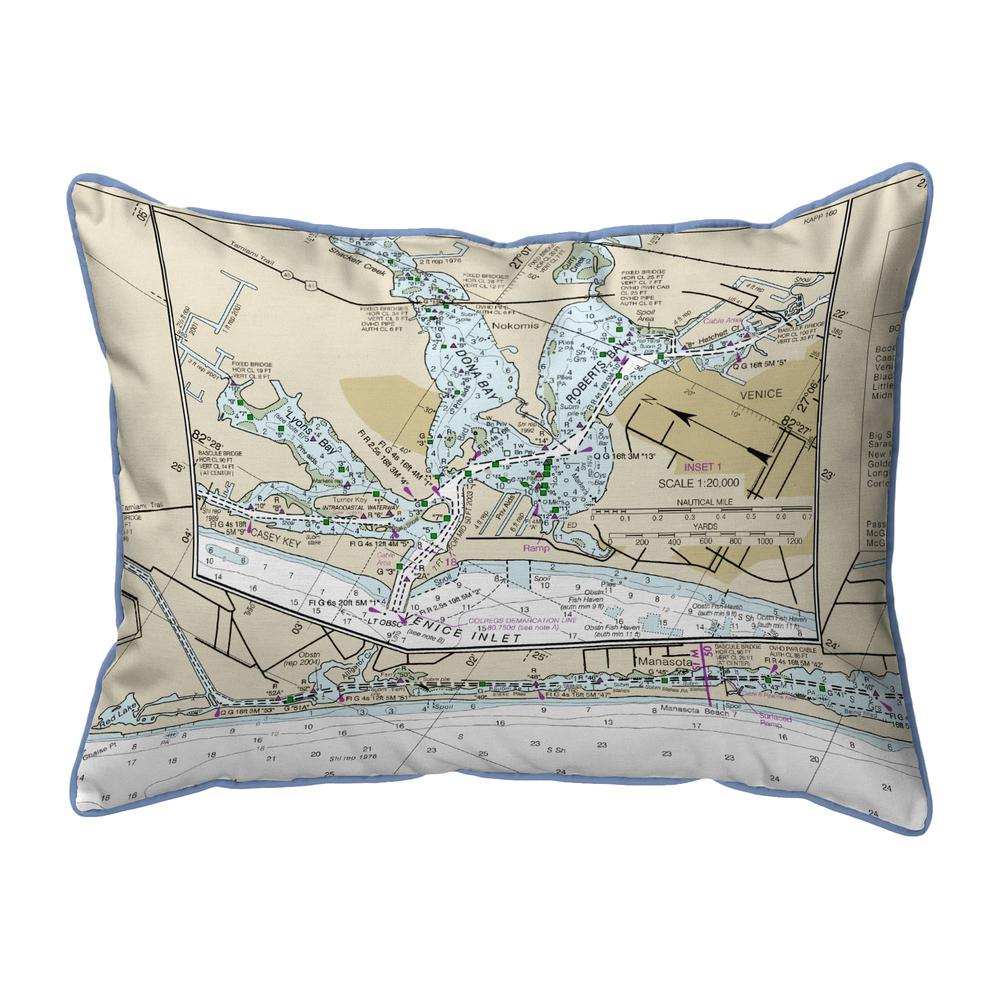 Venice to Manasota Key, Florida Nautical Map Large Corded Indoor/Outdoor Pillow 16x20