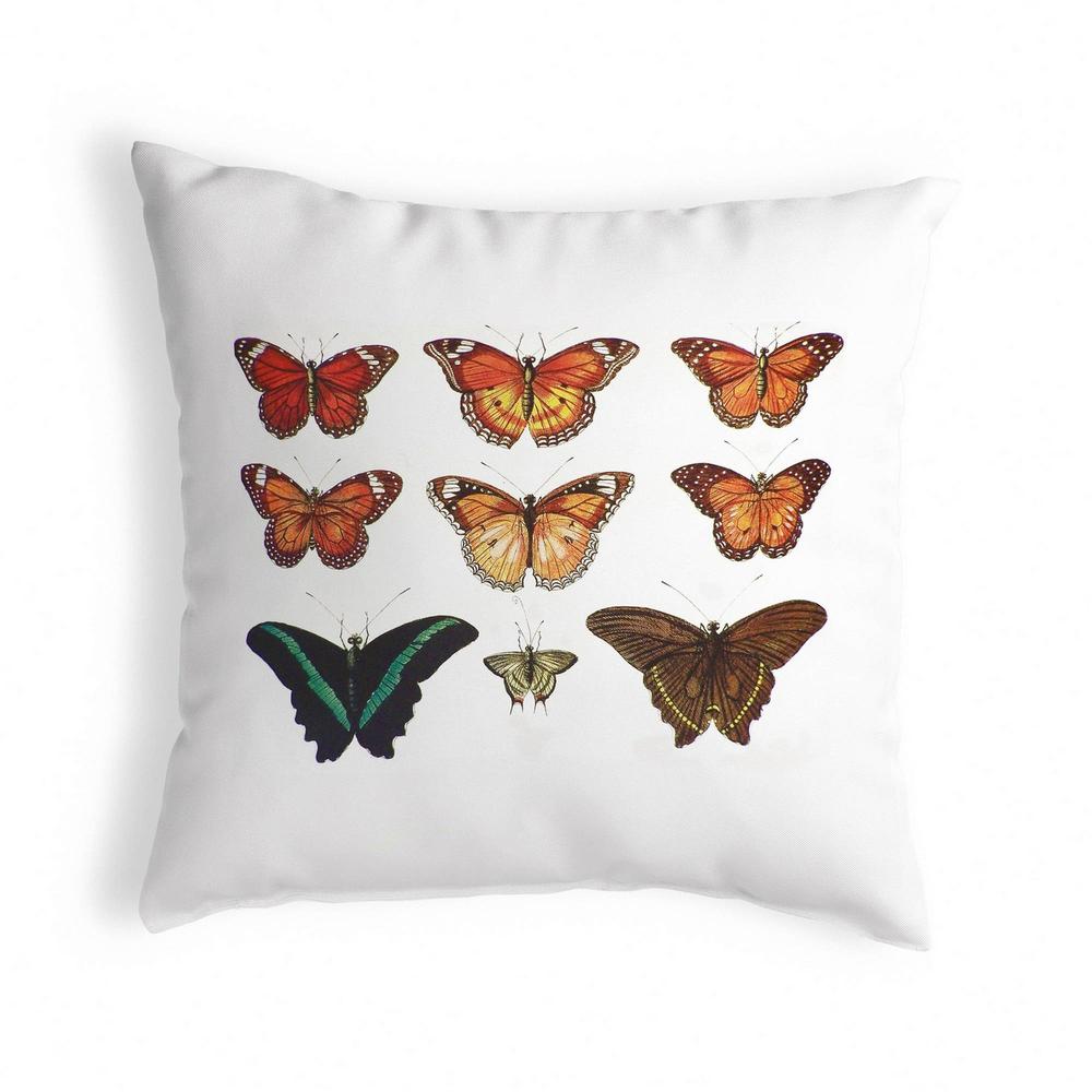 Multi Butterflies Red and Orange Antique Print Small Noncorded Pillow