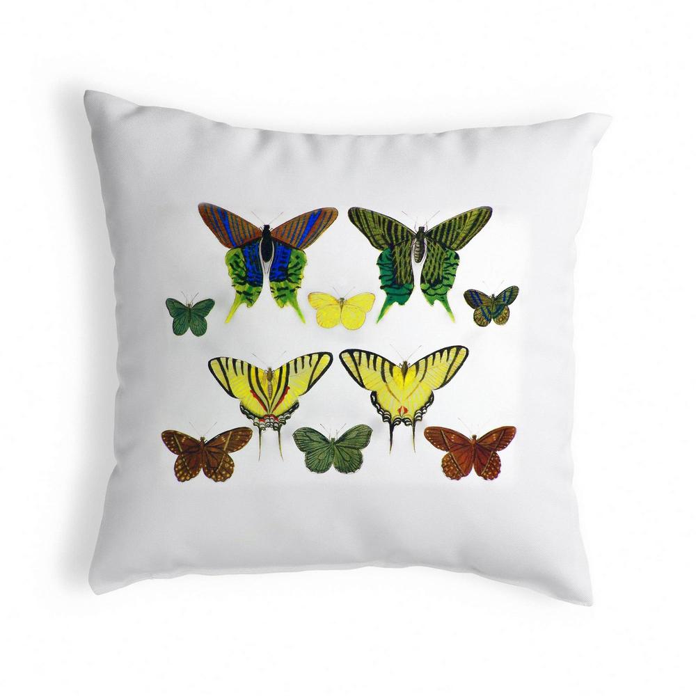 Multi Butterflies Green and Yellow Antique Print Small Noncorded Pillow