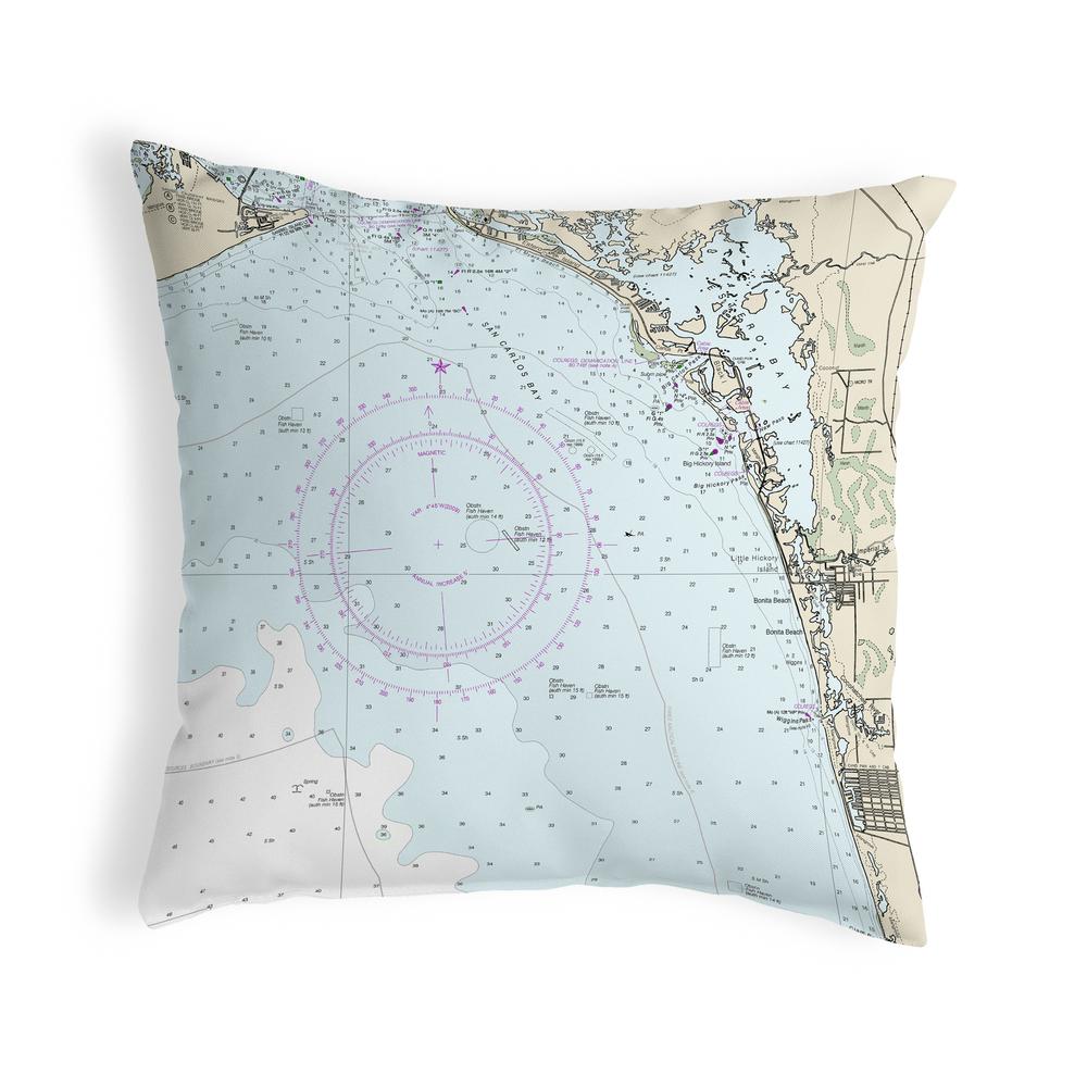 Estero Bay, Bonita Springs, FL Nautical Map Noncorded Indoor/Outdoor Pillow 12x12